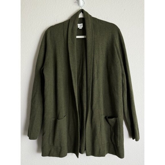 J.Crew Women Large Chelsea Sweater Blazer Shawl Collar Open Front Olive Cardigan - Picture 5 of 10
